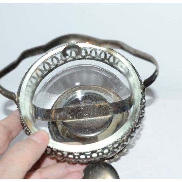 Vtg Sheffield England Silver Plate Sugar Condiment Jam Bowl w/ Spoon - Picture 5 of 10